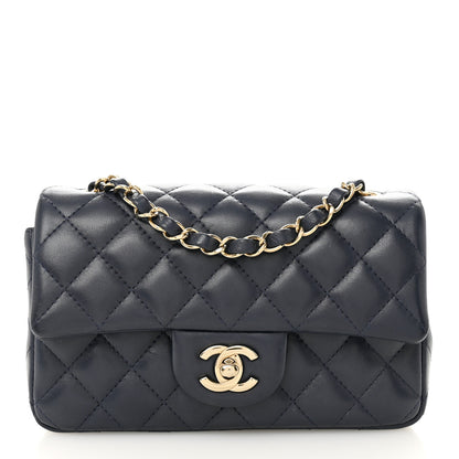 Chanel Lambskin Quilted Mini Rectangular Flap Dark Navy Blue 1 of 13