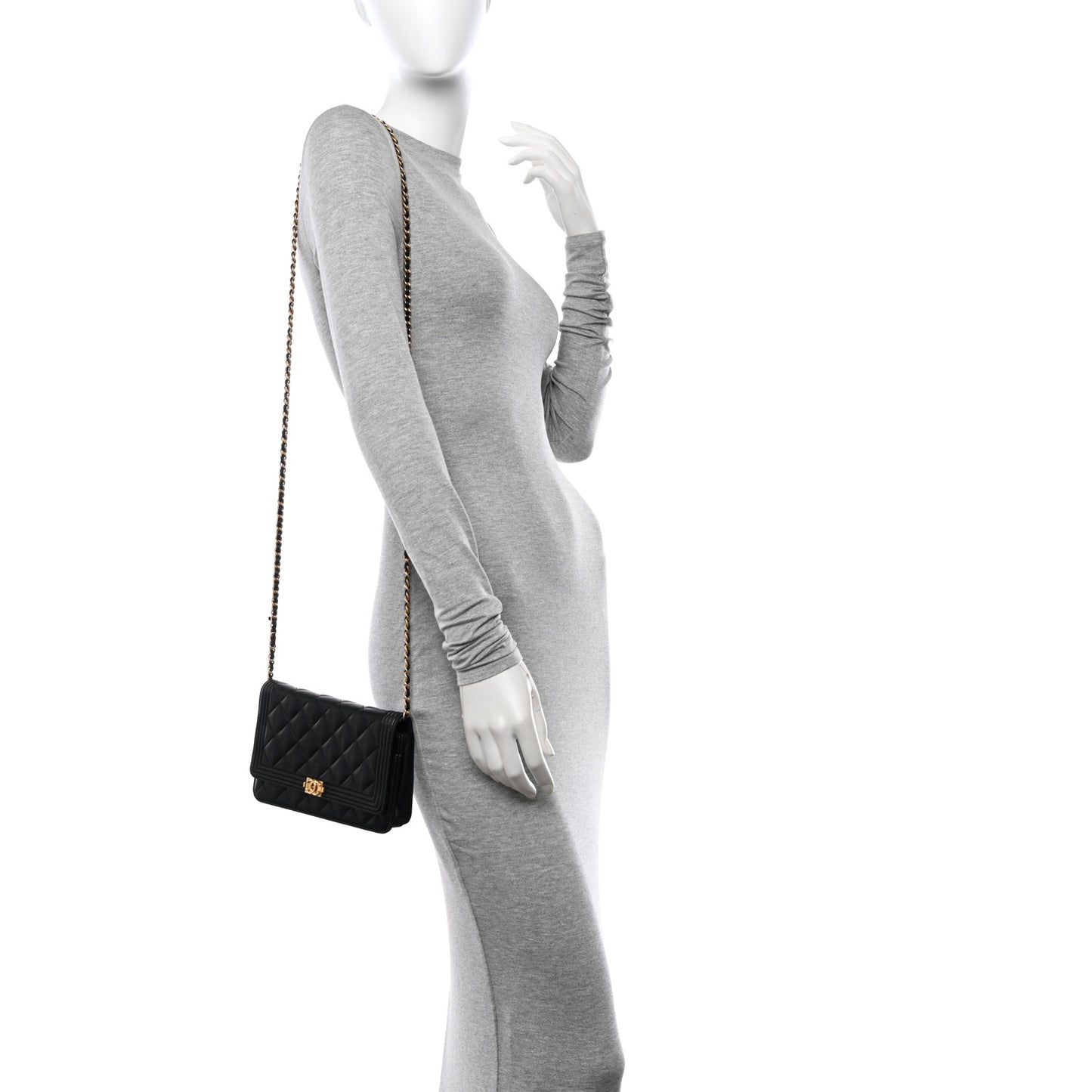 Lambskin Quilted Boy Wallet On Chain WOC Black