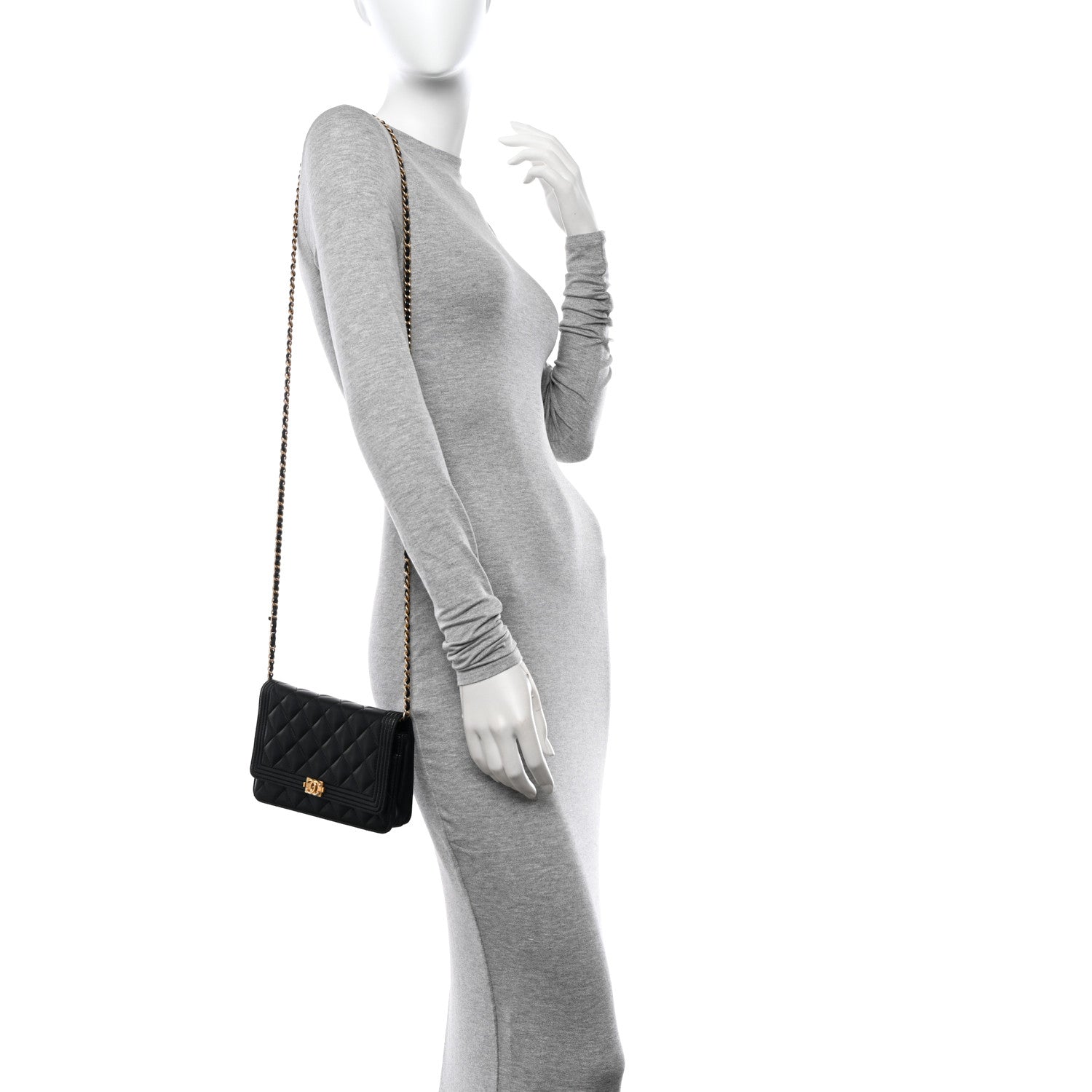 Chanel Lambskin Quilted Boy Wallet On Chain WOC Black 2 of 11