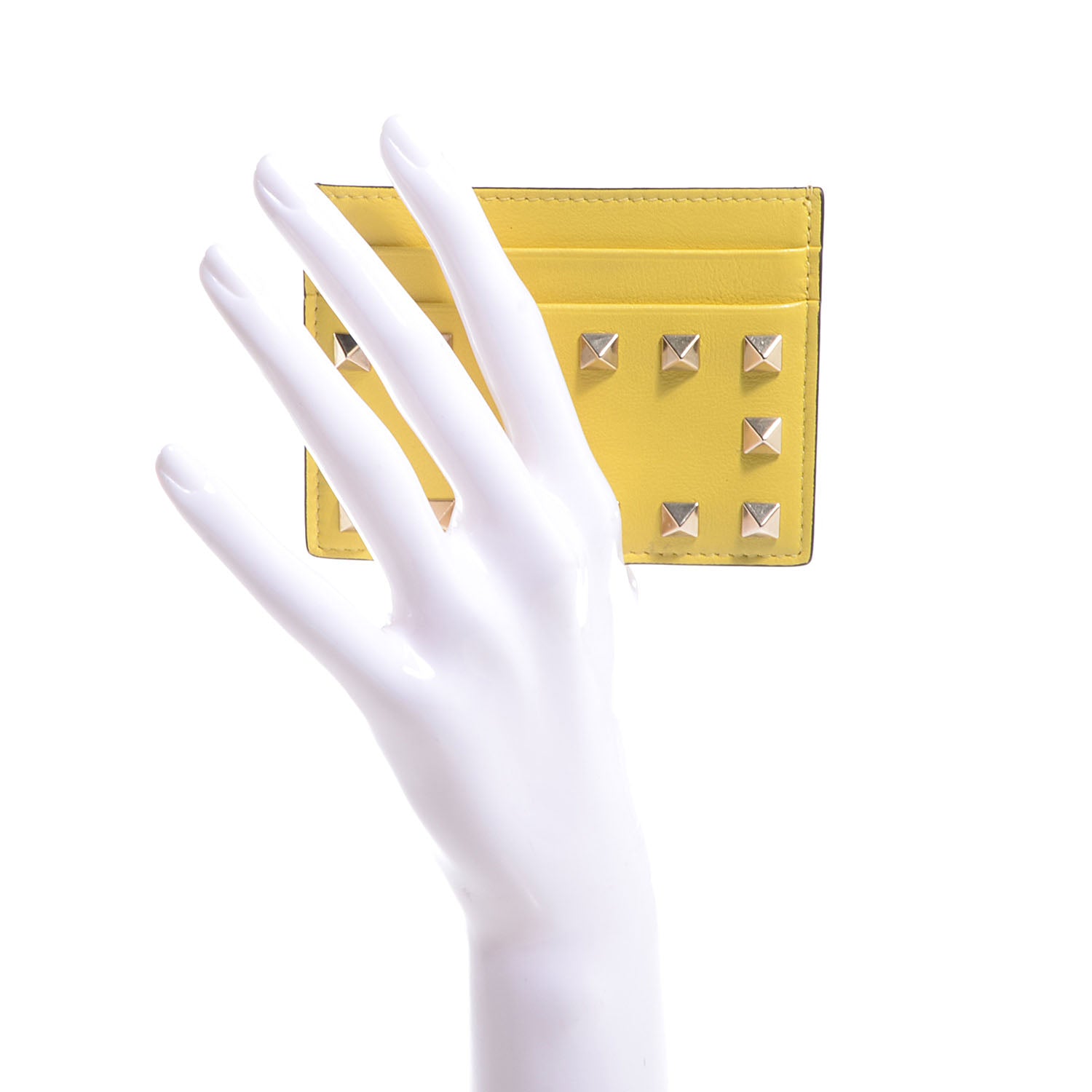 Valentino Garavani Vitello Rockstud Card Holder Naples Yellow 2 of 17
