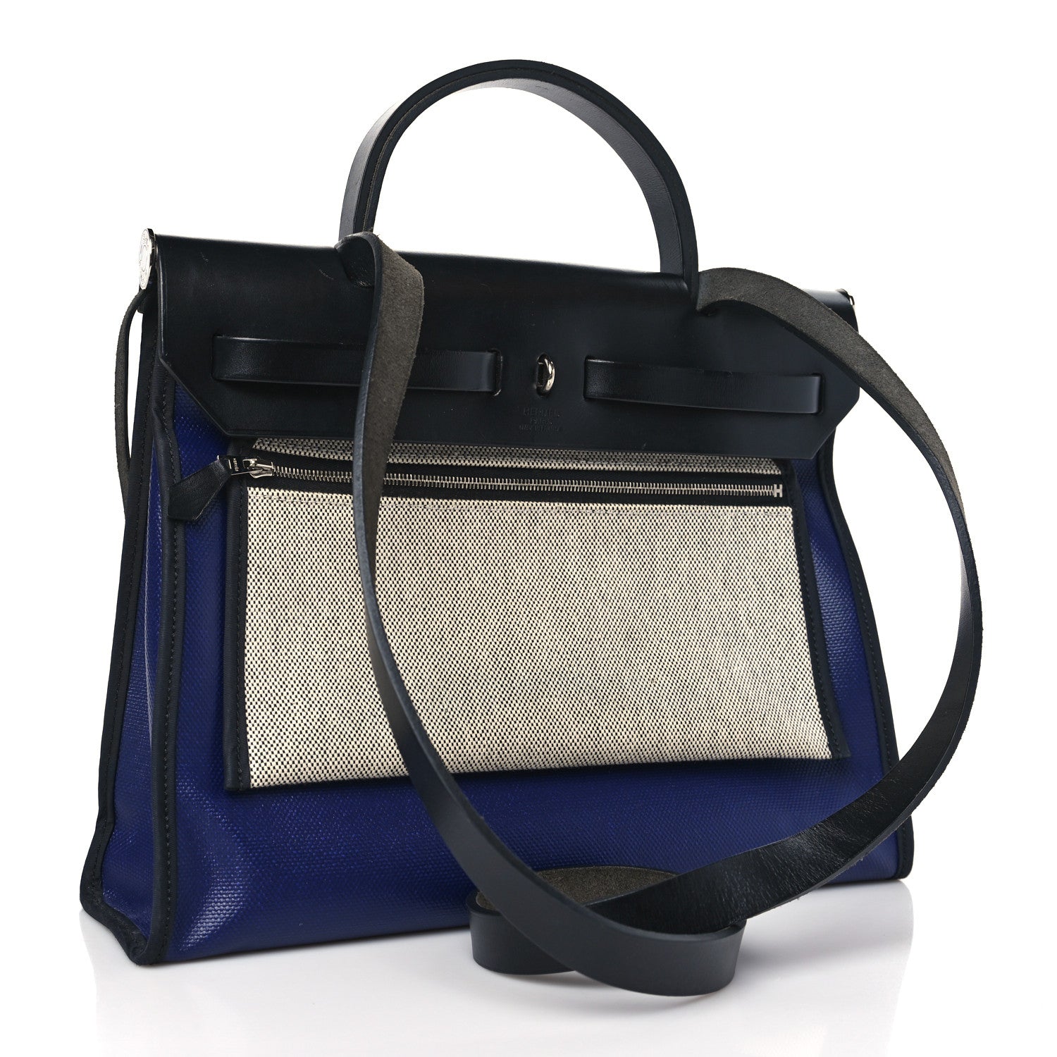 Hermes Toile H Berline Vache Hunter Herbag Zip PM 31 Bleu Encre Black 4 of 10