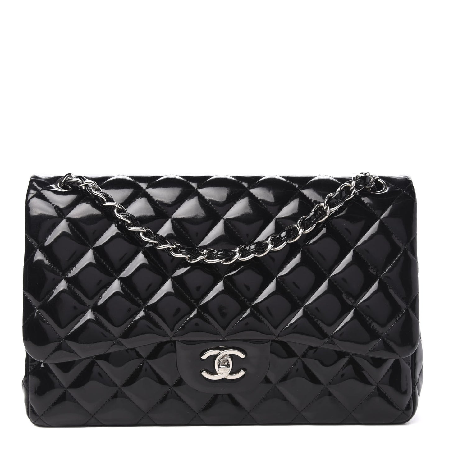 Patent Quilted Jumbo Double Flap Black