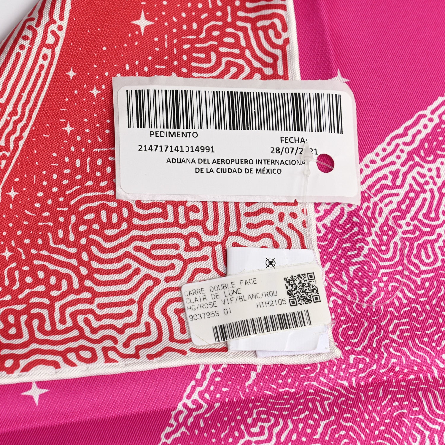 Hermes Silk Clair De Lune Double Face Scarf 90 Rose Vif White Rouge 8 of 8