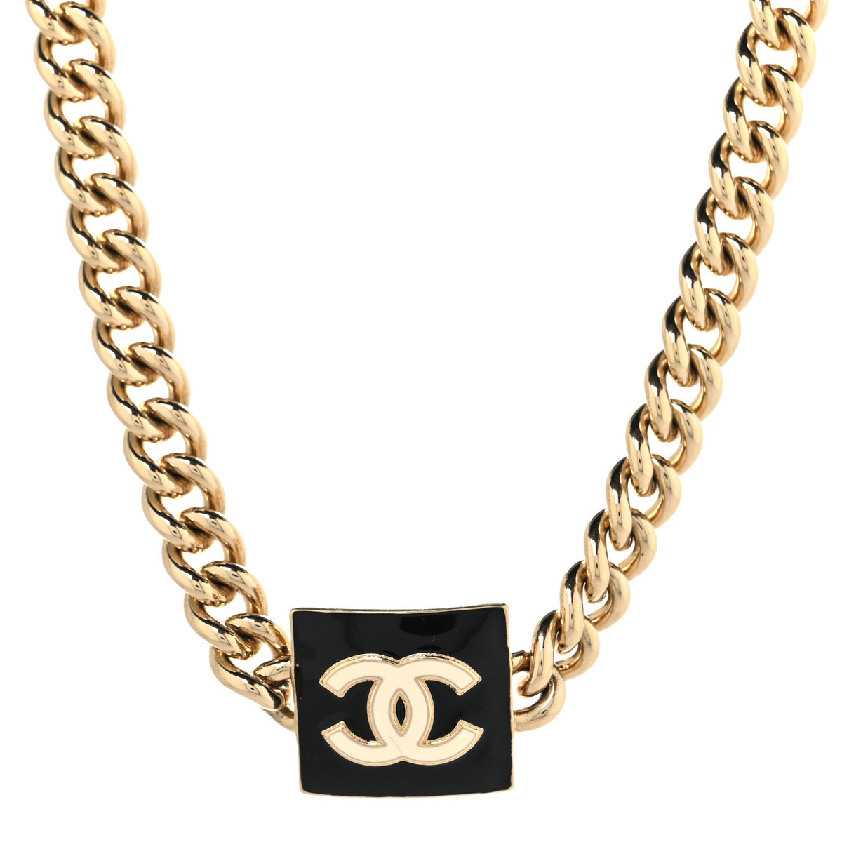 Metal Enamel CC Square Choker Gold Black White