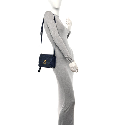 Balenciaga Shiny Calfskin Crocodile Embossed Small B Crossbody Bag Navy 2 of 12