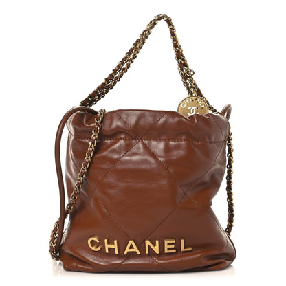 Chanel Shiny Calfskin Quilted Mini Chanel 22 Light Brown 1 of 10