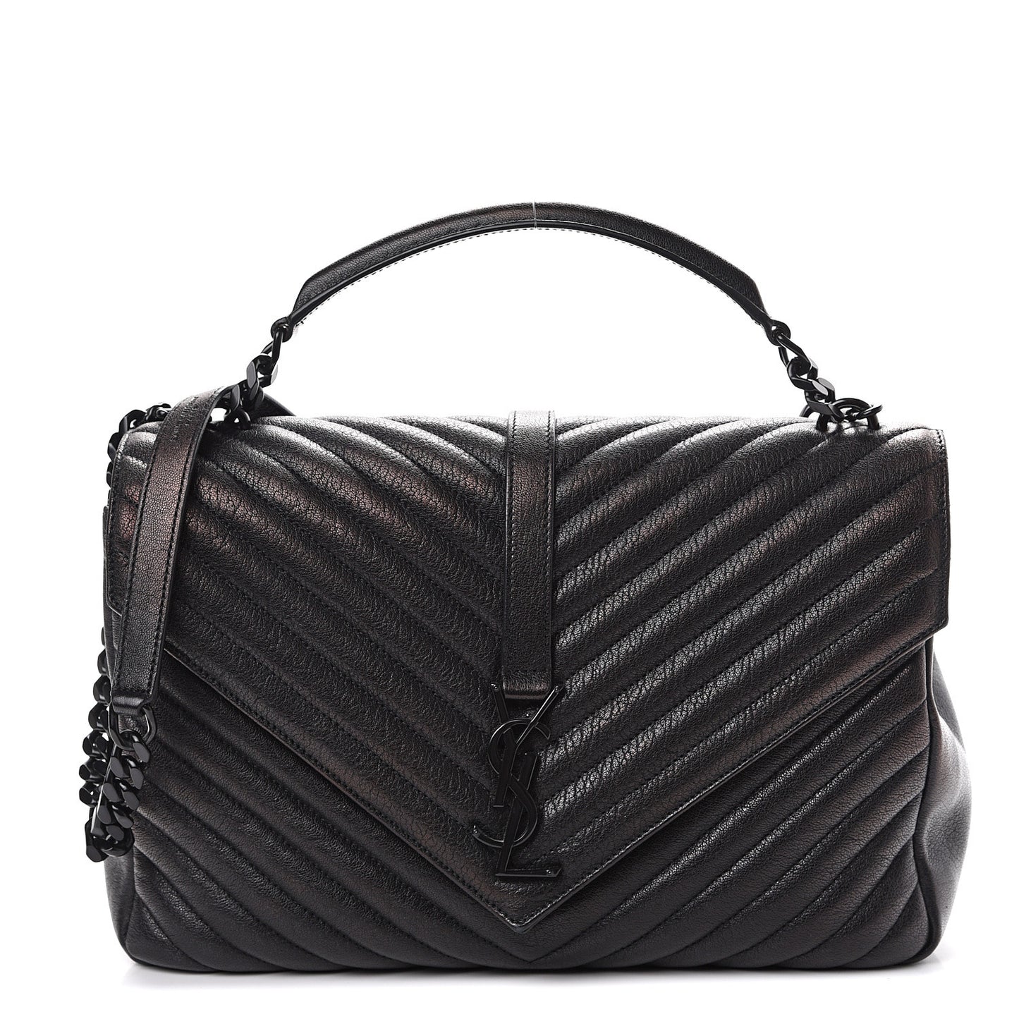Sheepskin Matelasse Chevron Monogram Monochrome Large College Satchel Black