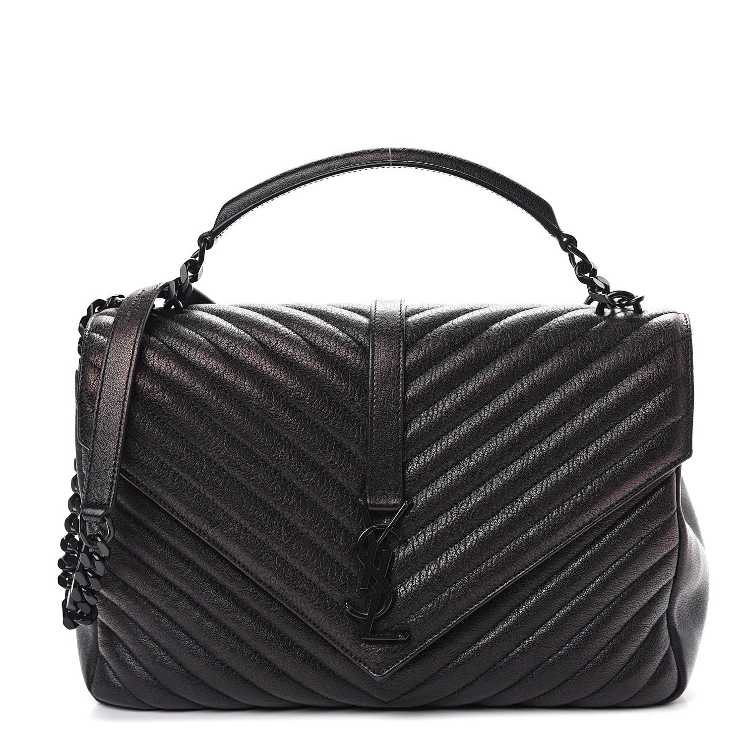 Saint Laurent Sheepskin Matelasse Chevron Monogram Monochrome Large College Satchel Black 1 of 11