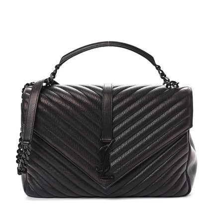 Saint Laurent Sheepskin Matelasse Chevron Monogram Monochrome Large College Satchel Black 1 of 11