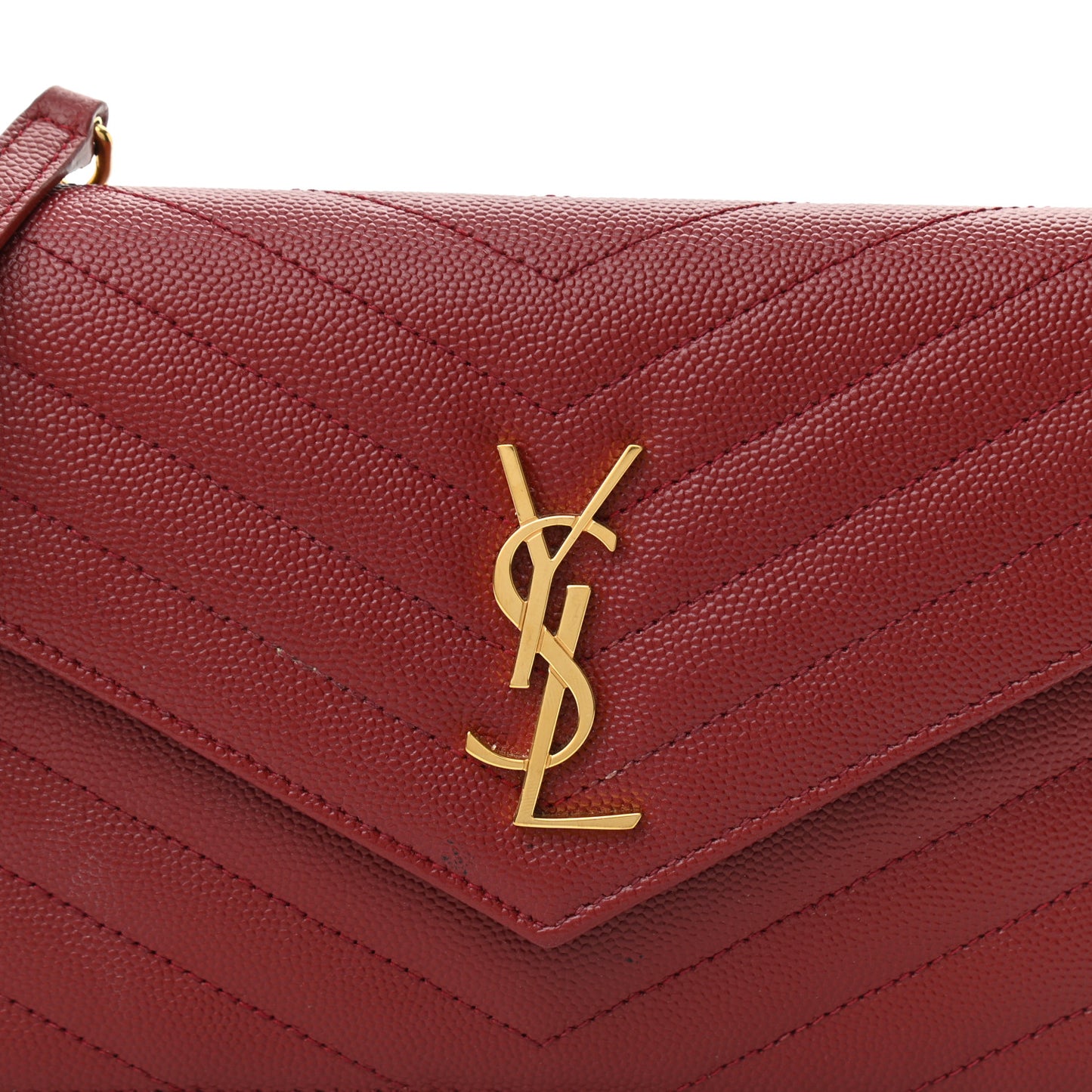 Grain De Poudre Matelasse Chevron Monogram Envelope Chain Wallet Opyum Red