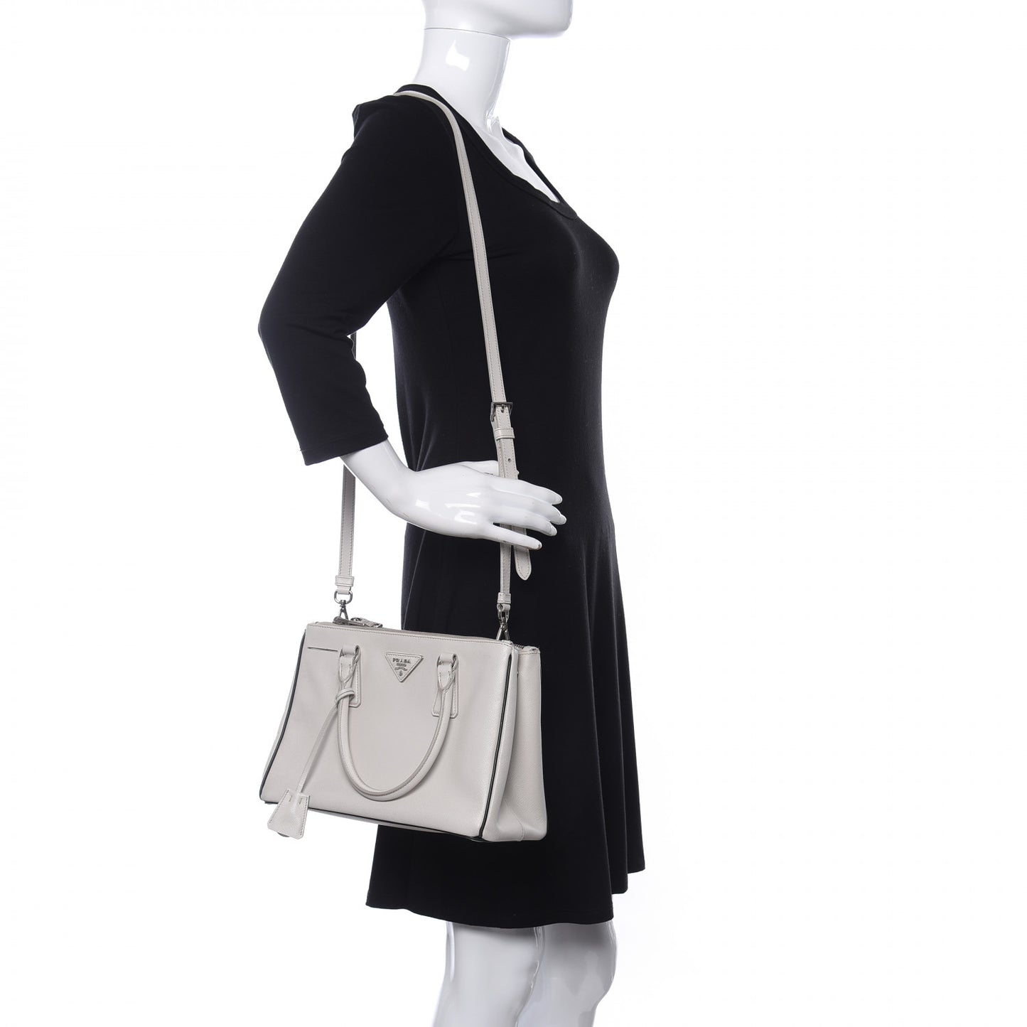 Saffiano Small Galleria Double Zip Tote Talco Black