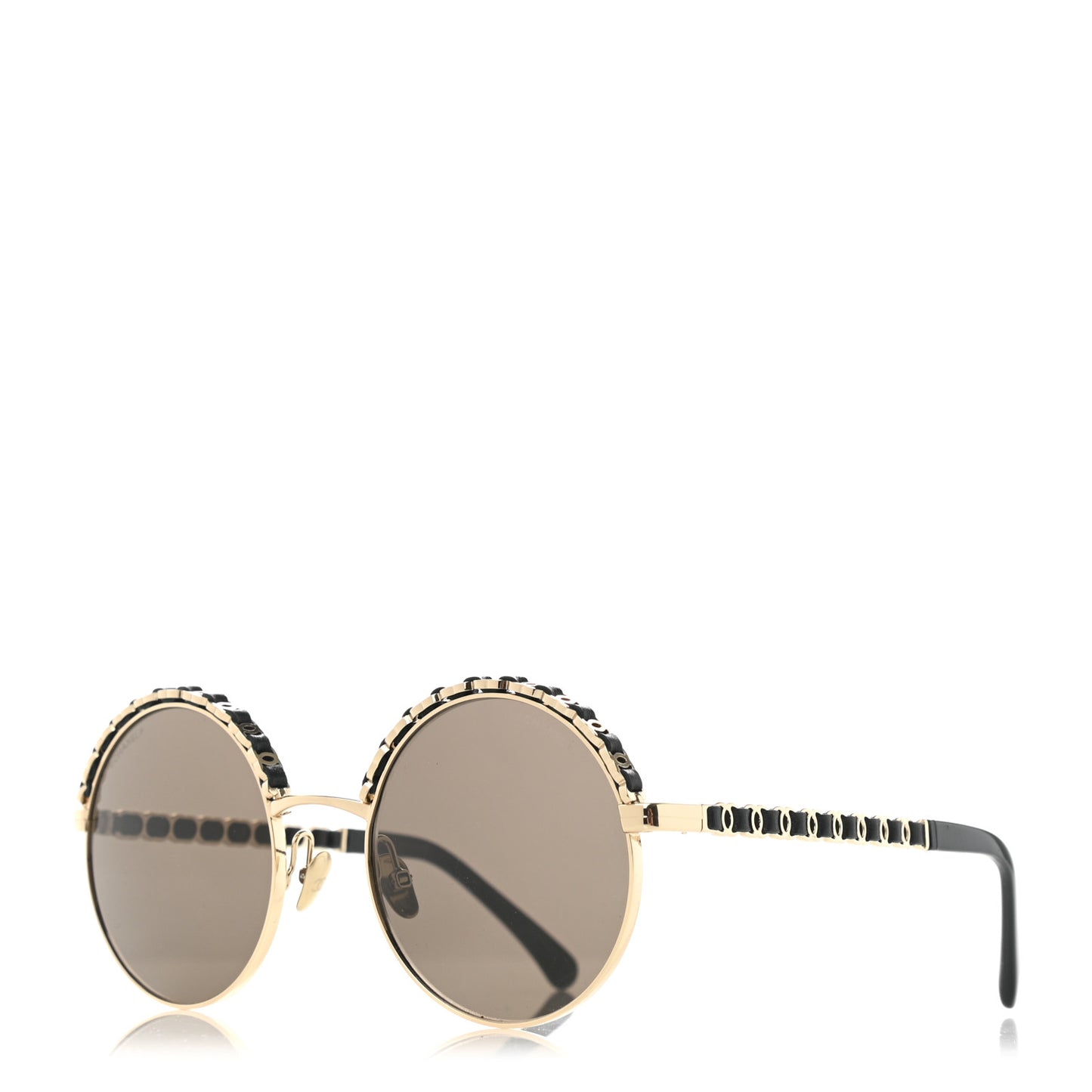 Metal Calfskin Round Chain Sunglasses 4265-Q Black