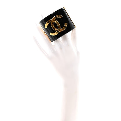Chanel Resin CC Paris Button Cuff Bracelet Black Gold 2 of 5