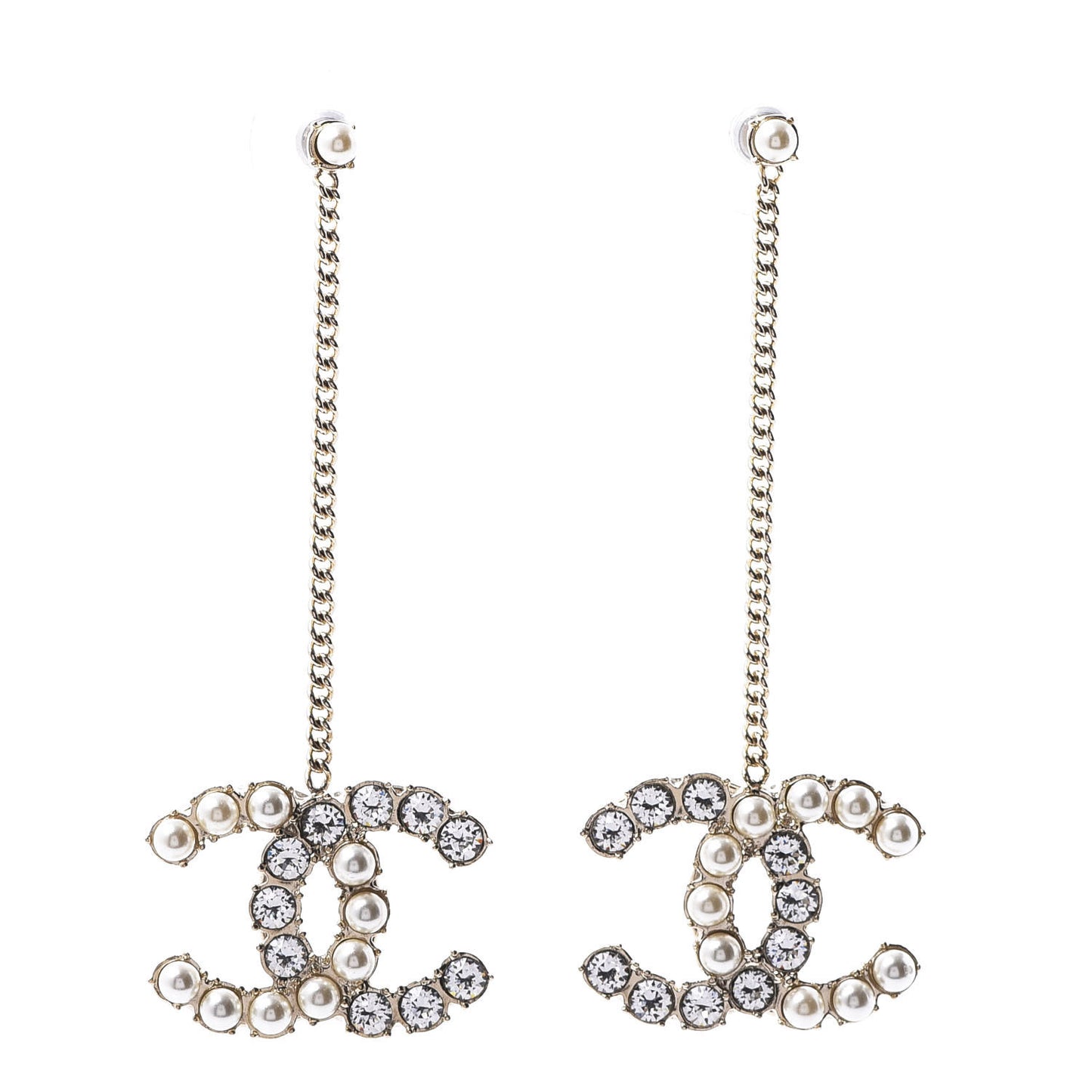 Crystal Pearl Dazzling Domino Drop Earrings Matte Gold