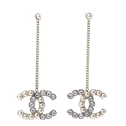 Chanel Crystal Pearl Dazzling Domino Drop Earrings Matte Gold 1 of 5