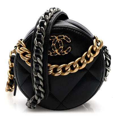 Chanel Lambskin Quilted Chanel 19 Round Clutch With Chain Black 1 of 10