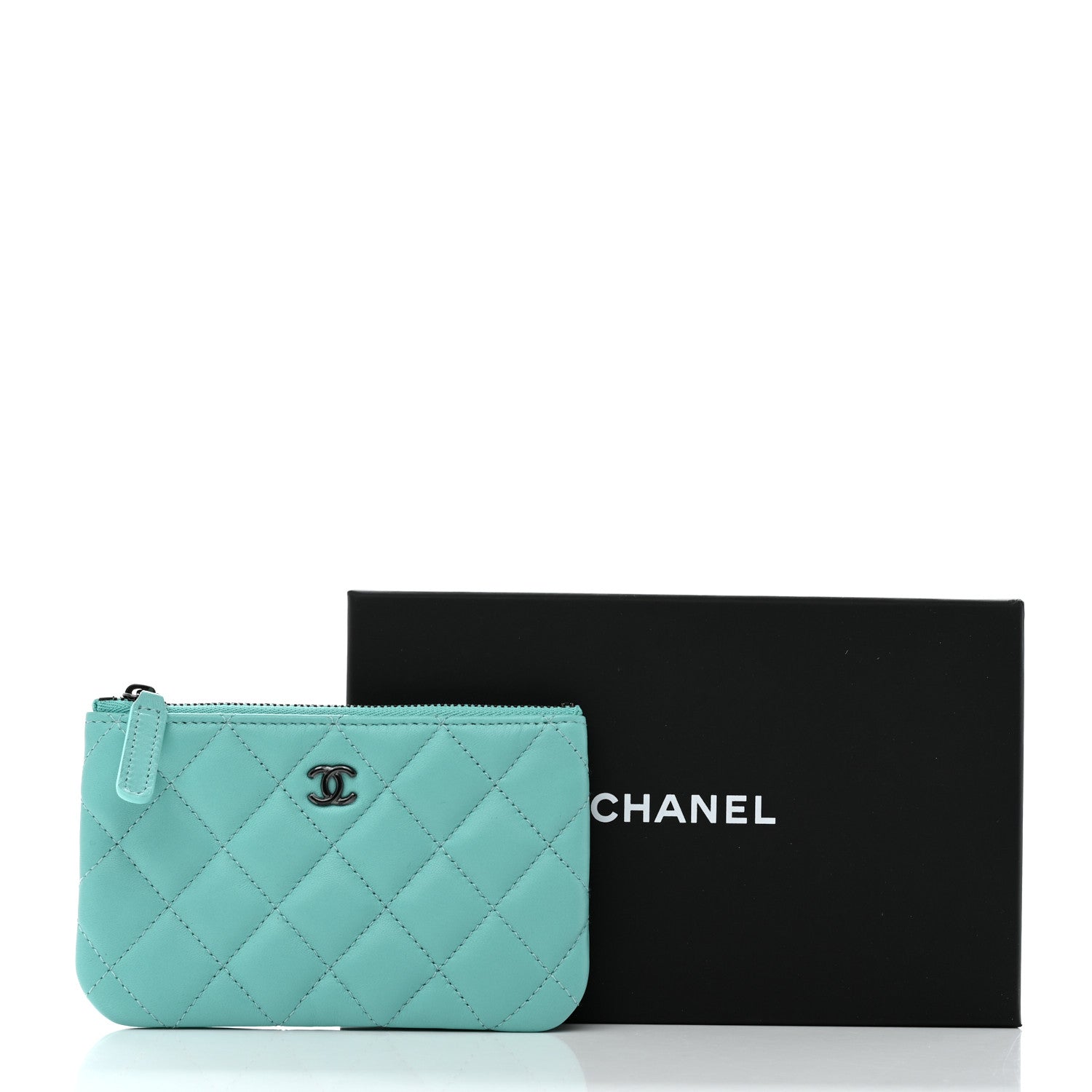 Chanel Lambskin Quilted Small Cosmetic Case Turquoise 8 of 8