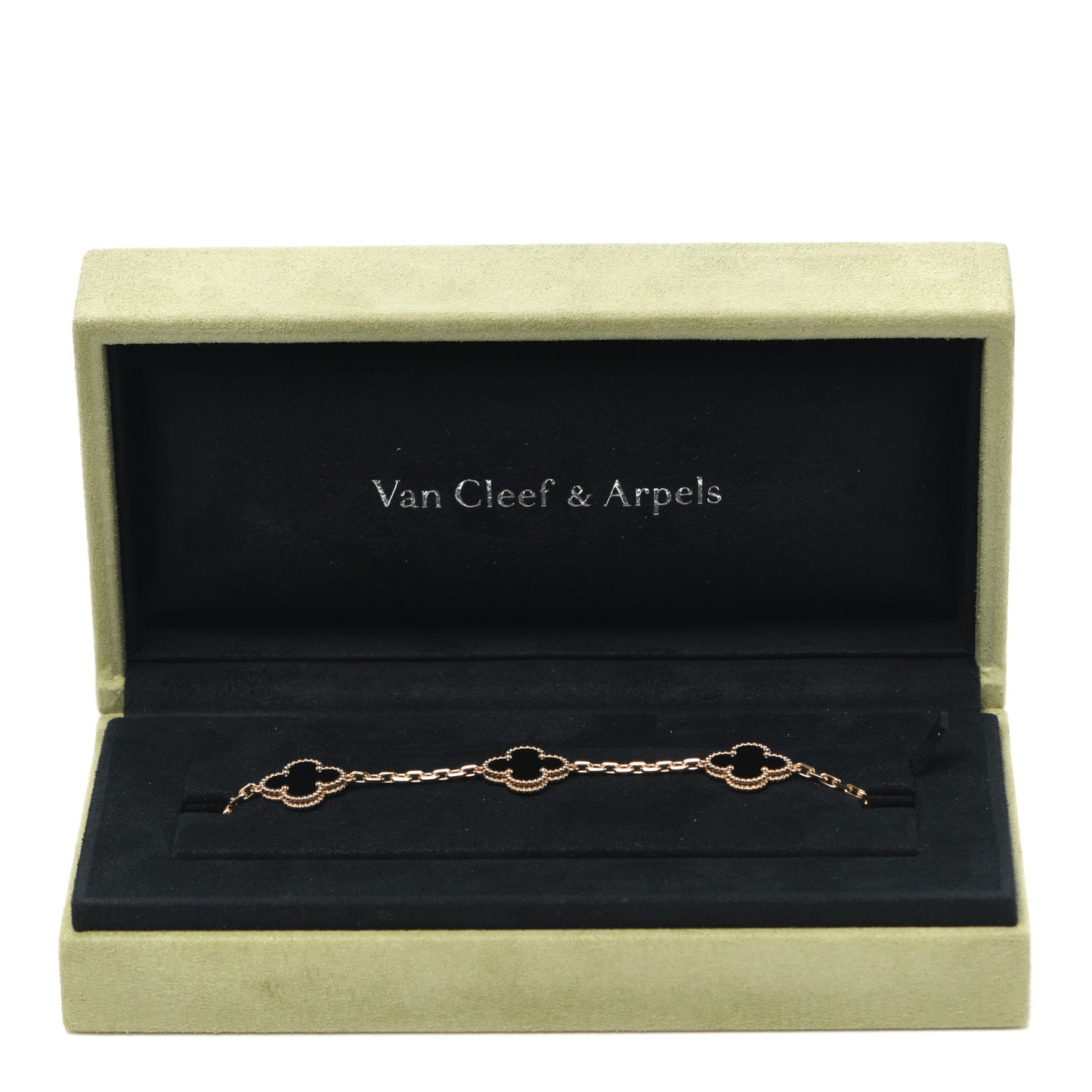 18K Yellow Gold Black Onyx 5 Motifs Vintage Alhambra Bracelet