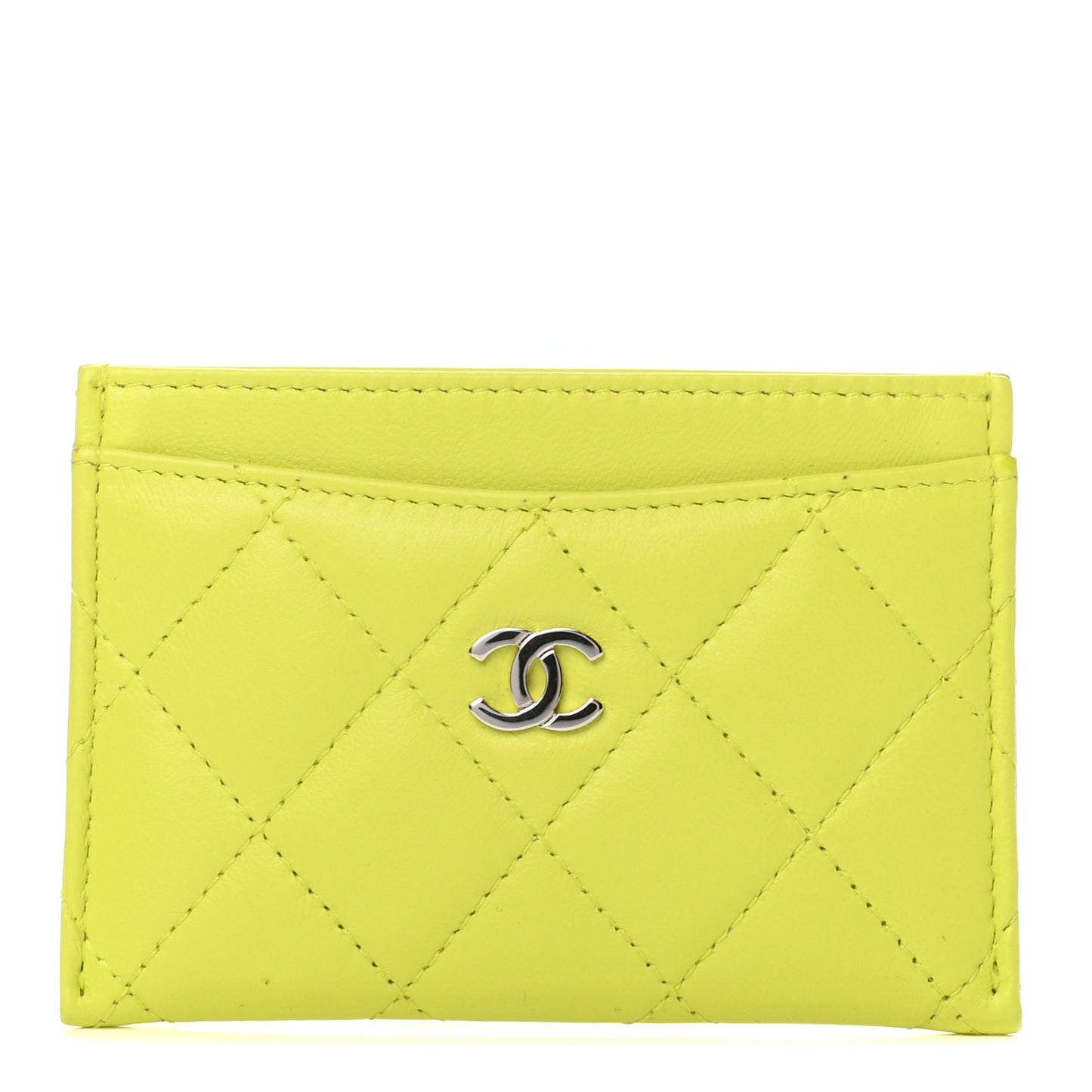 Lambskin Quilted Card Holder Yellow