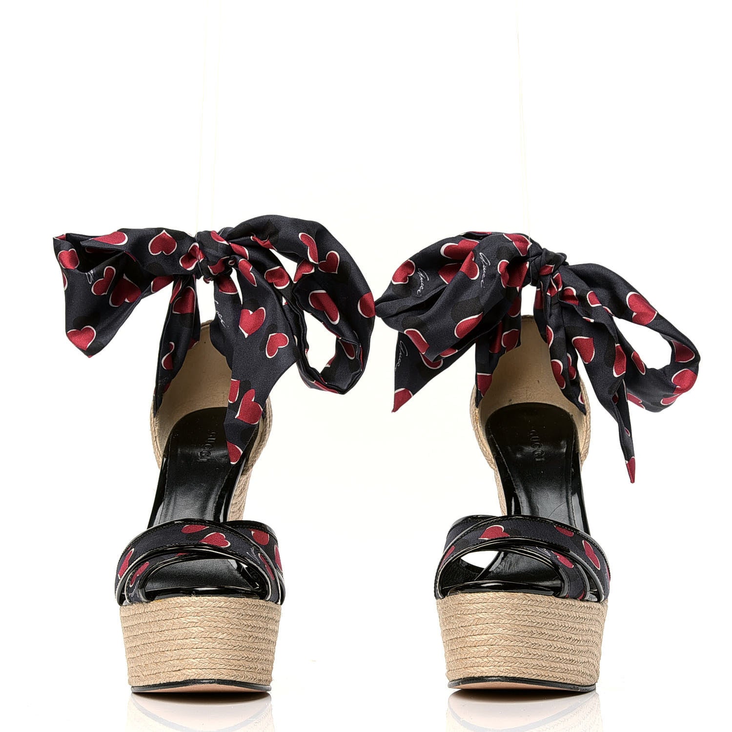 Gucci Satin Heartbeat Carolina Platform Wedges 37.5 Blue 2 of 4