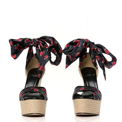 Gucci Satin Heartbeat Carolina Platform Wedges 37.5 Blue 2 of 4