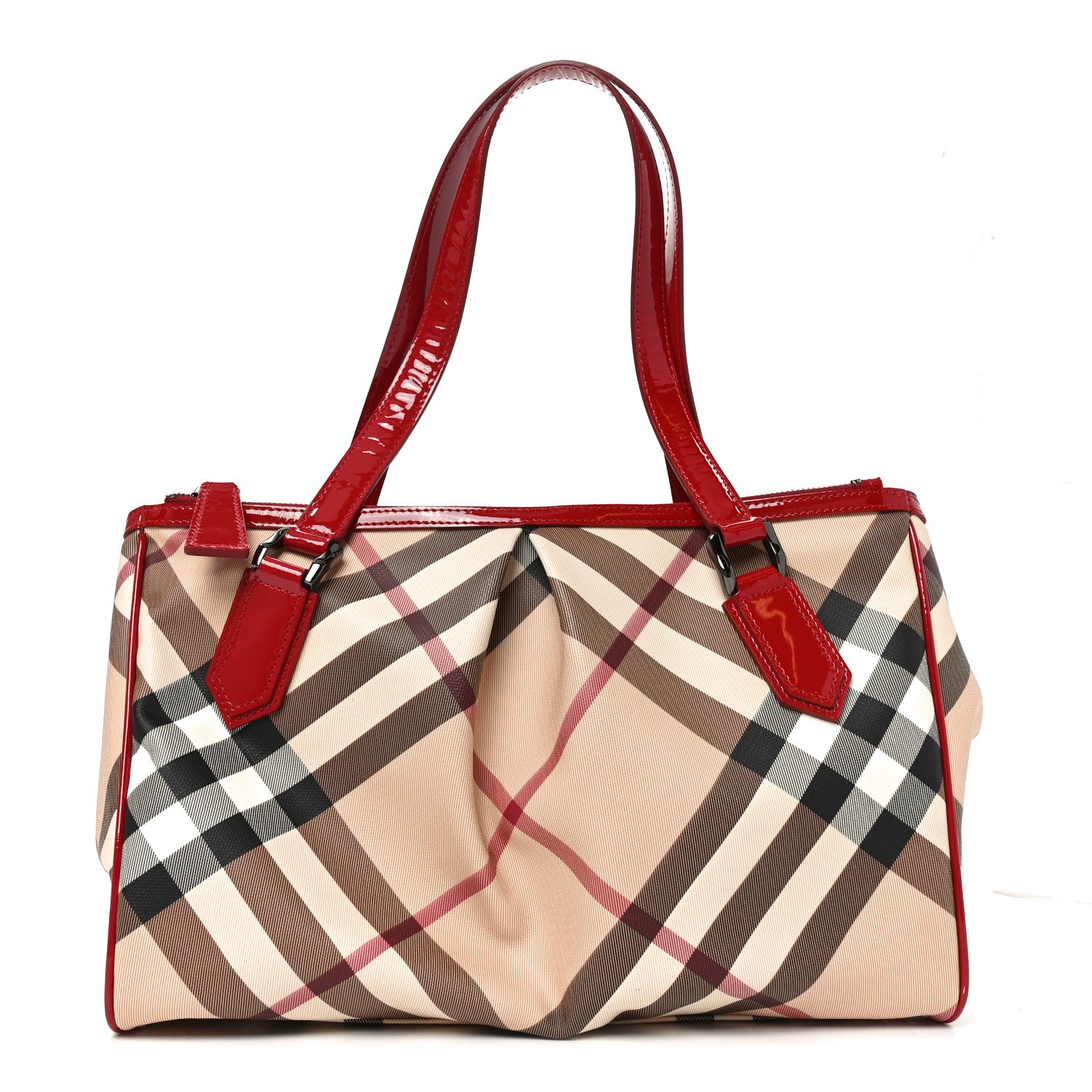 Burberry Patent Nova Check Medium Melbury Tote Red 1893431