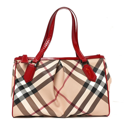Burberry Patent Nova Check Medium Melbury Tote Red 1 of 9