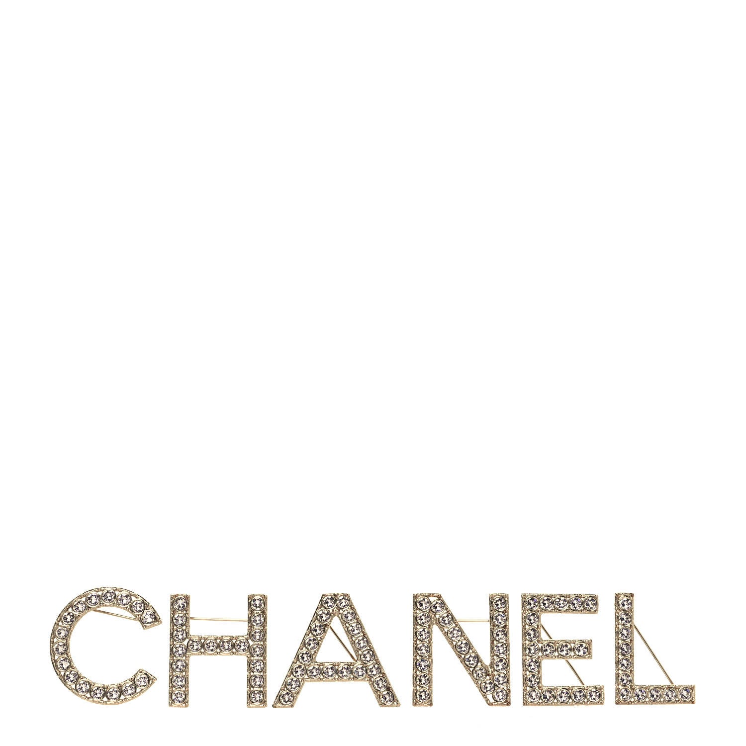 Chanel Crystal Cha-Nel Logo Brooch Set Gold 1 of 5