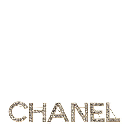 Chanel Crystal Cha-Nel Logo Brooch Set Gold 1 of 5