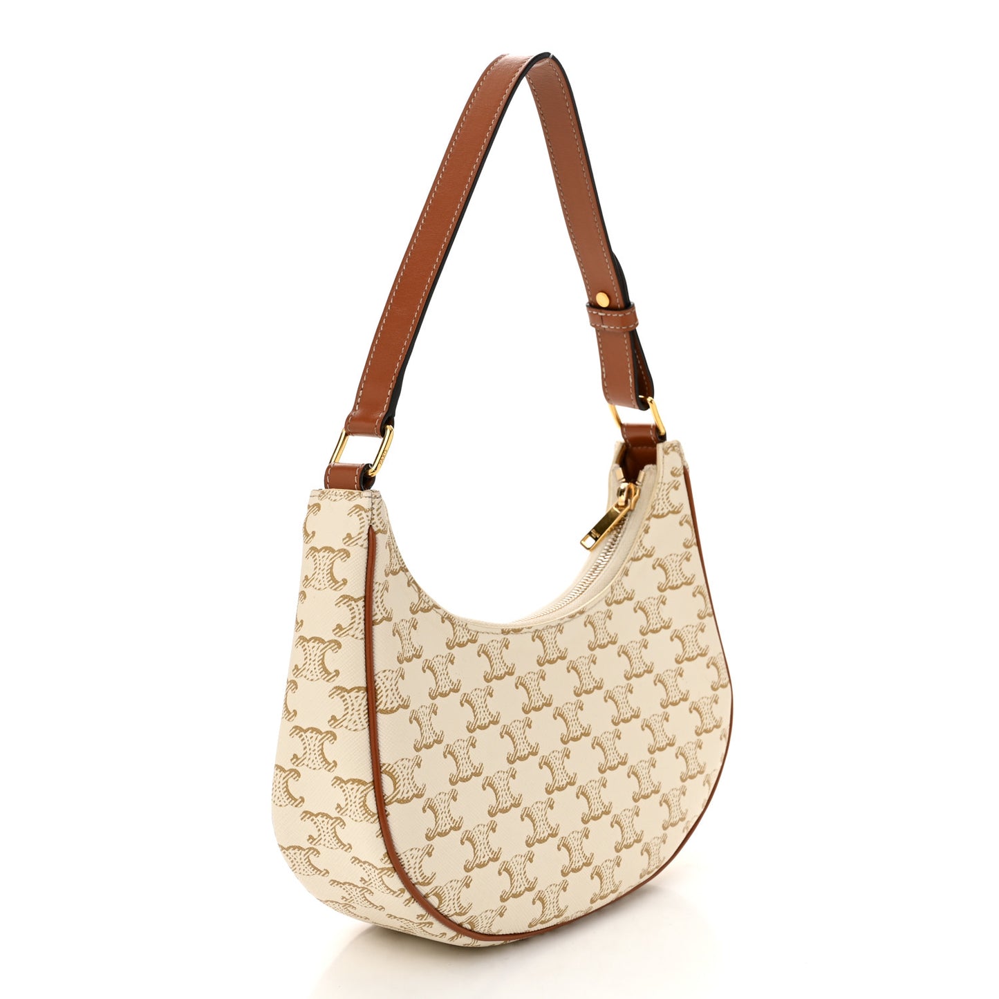 Canvas Calfskin Ava Triomphe Shoulder Bag White