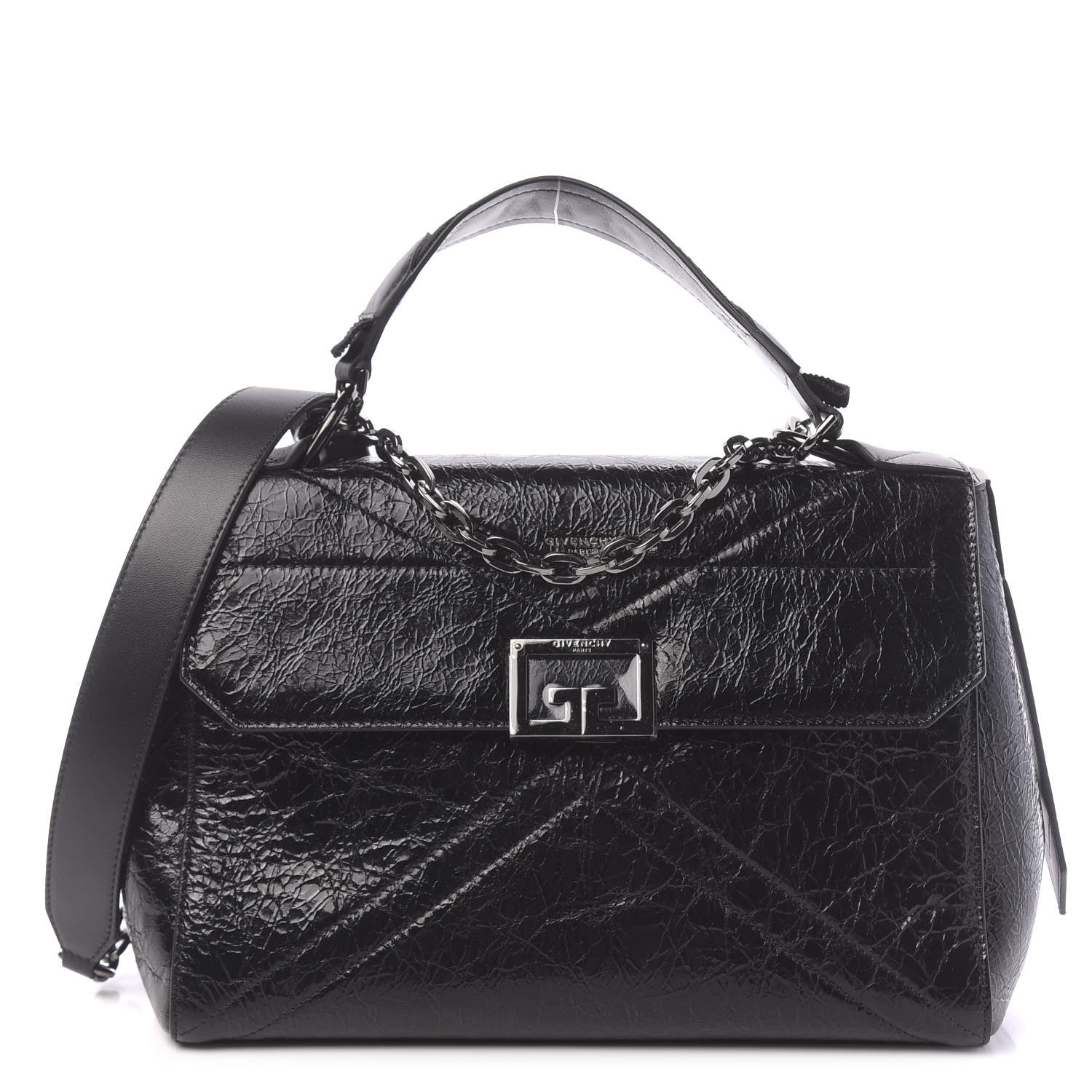Givenchy Creased Patent Calfskin Medium ID Flap Black 1 of 9
