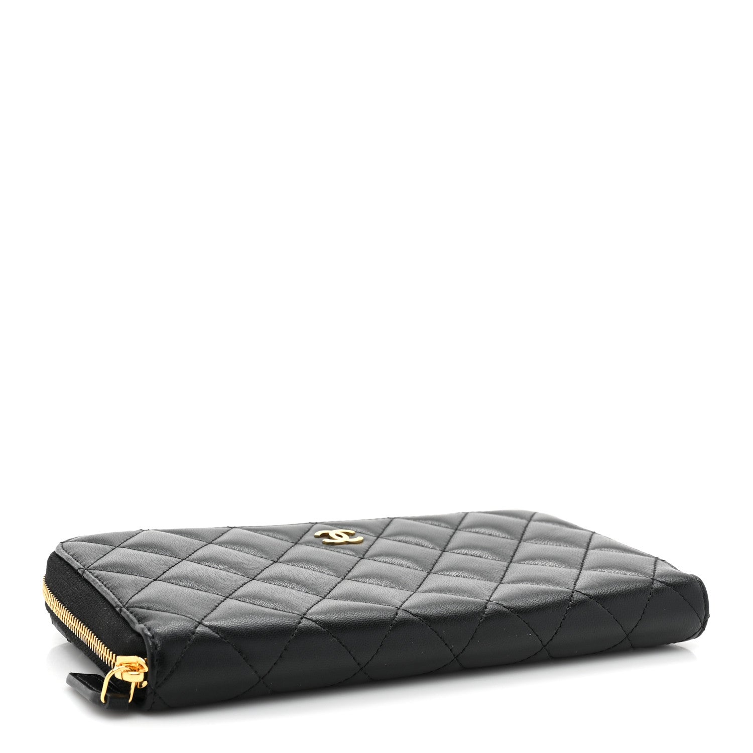 Chanel Lambskin Quilted Large Gusset Zip Around Wallet Black 4 of 14