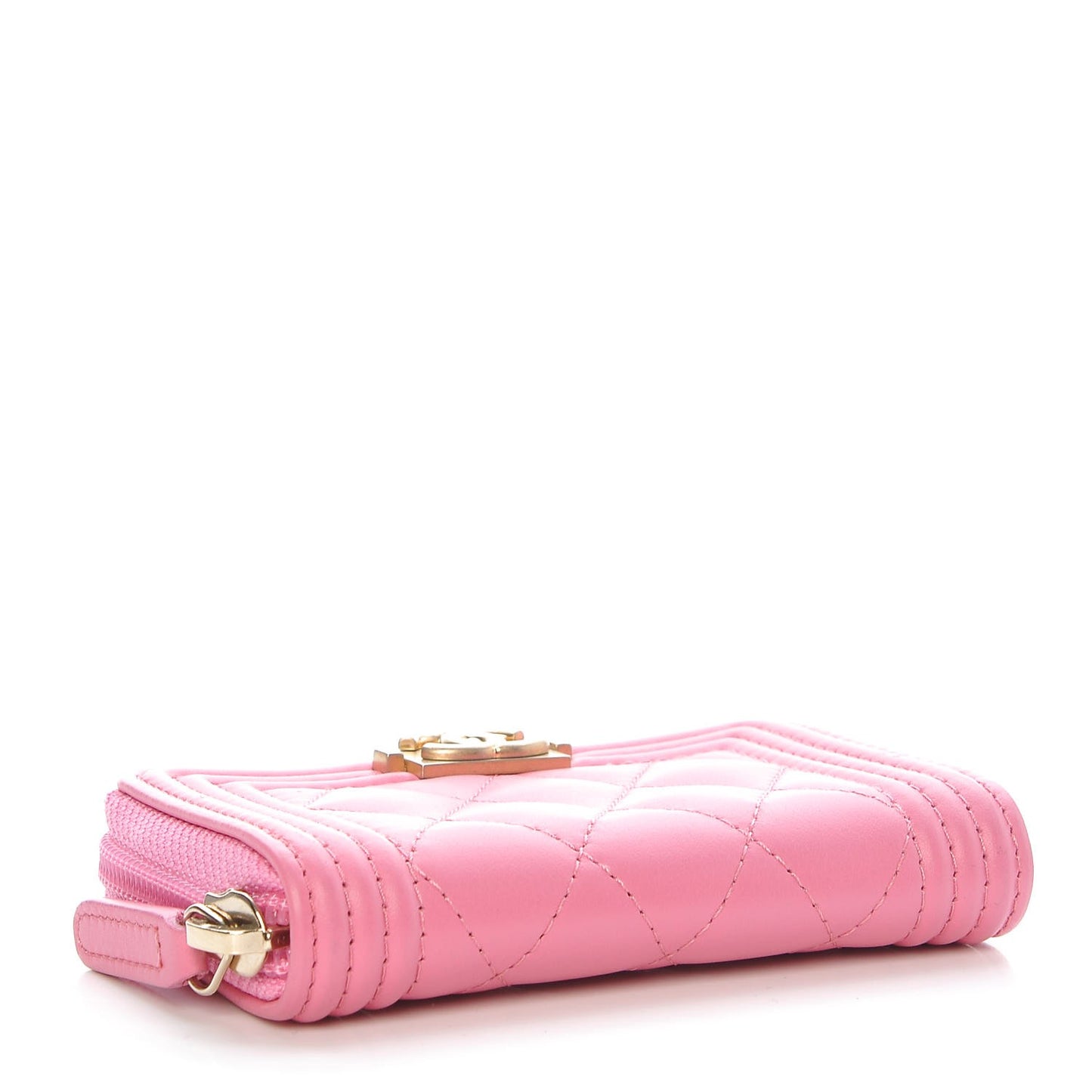 Calfskin Quilted Boy Zip Around Coin Purse Wallet Pink