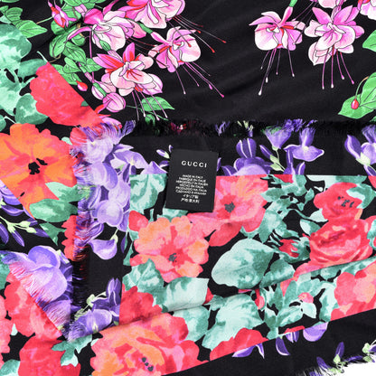 Gucci Silk Floral Fringe Scarf Black 3 of 4