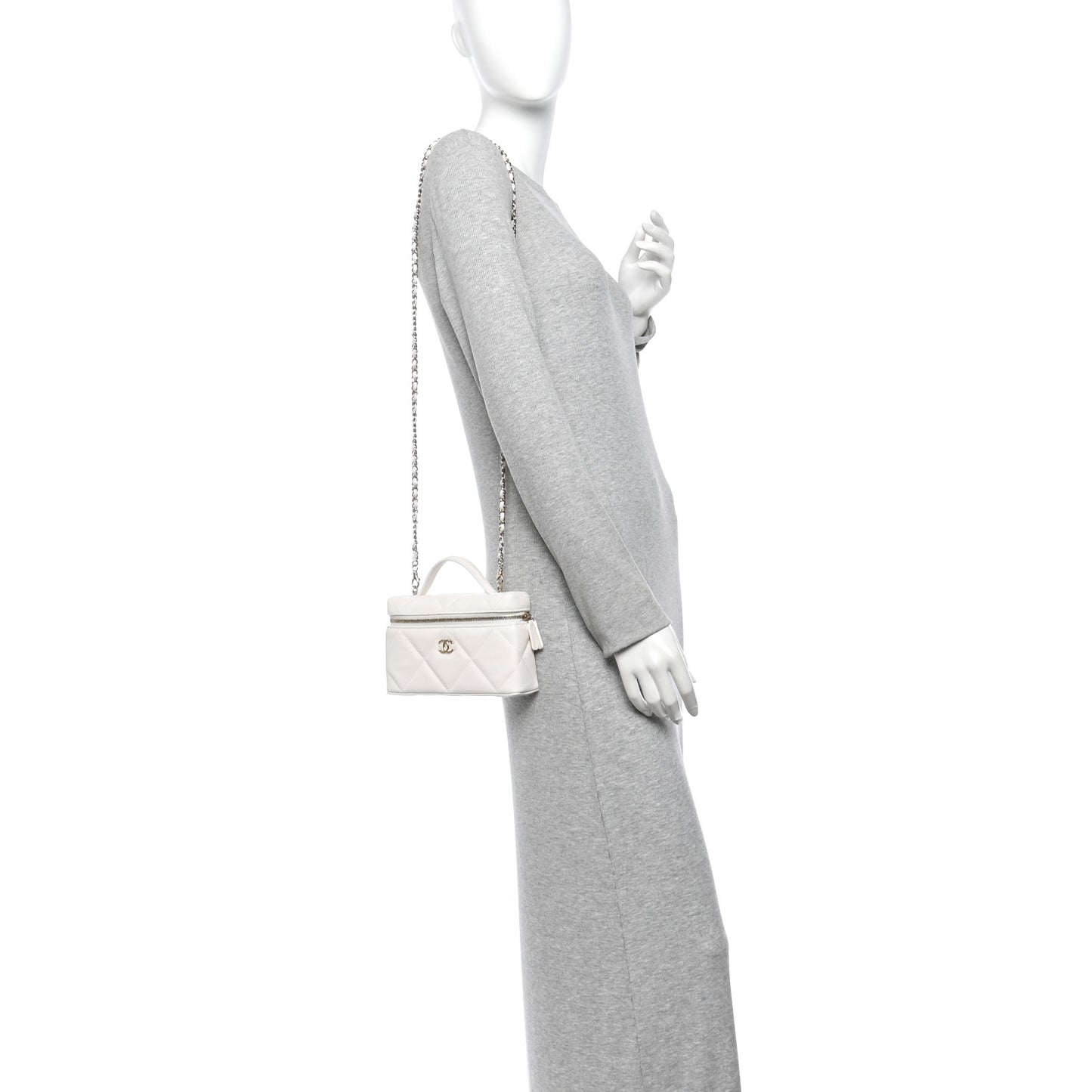 Caviar Quilted Top Handle Slim Vanity With Chain White