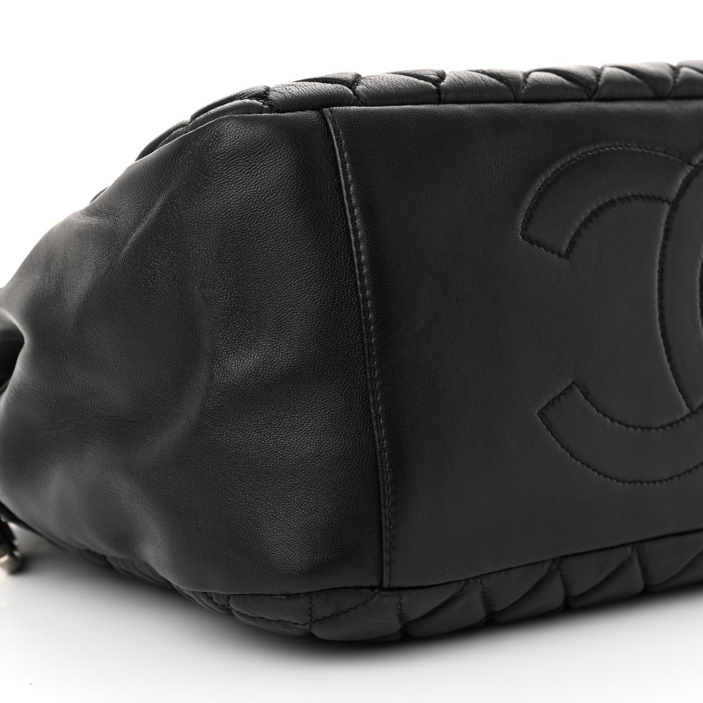 Lambskin Bubble Quilt Large Double Bowling Bag Black