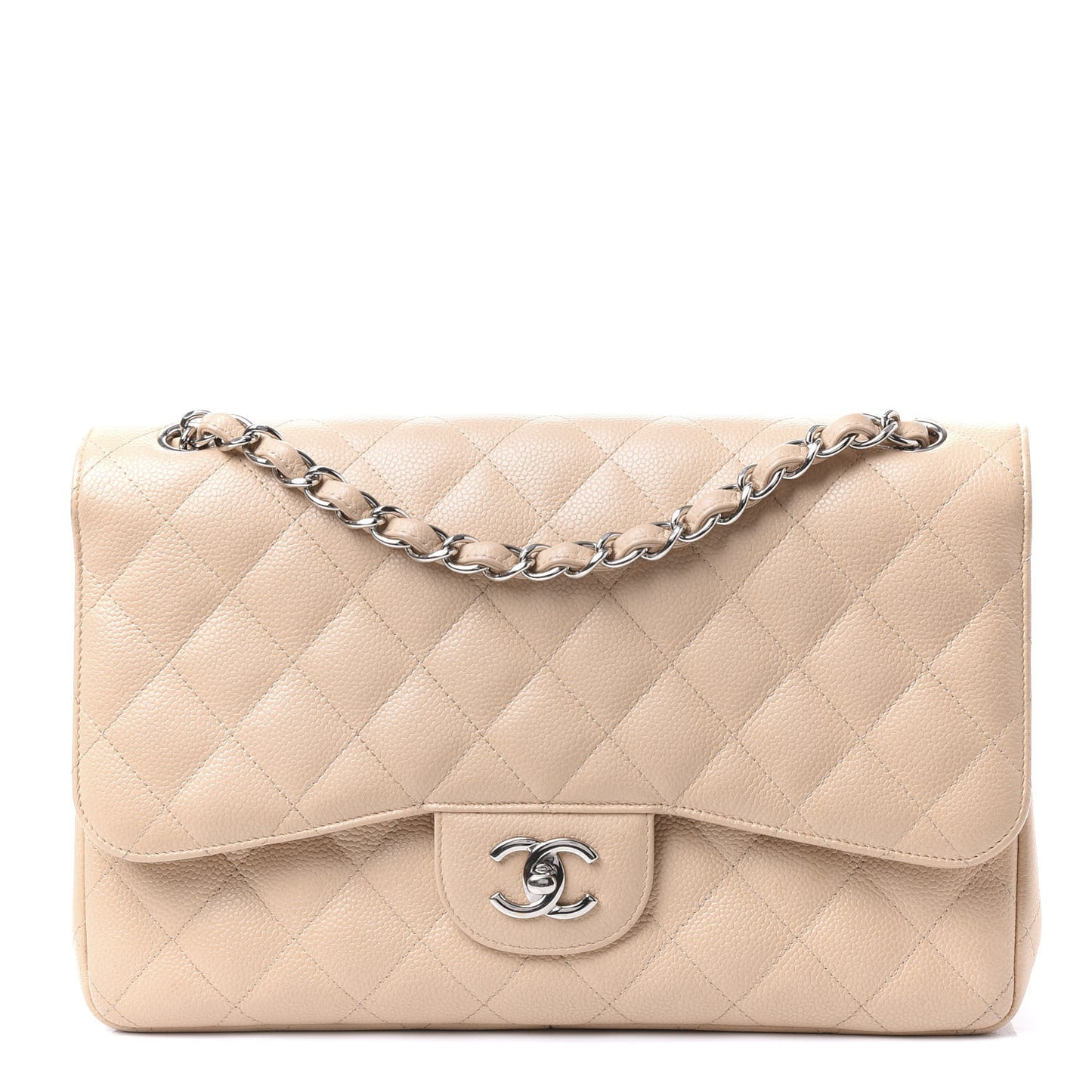 Caviar Quilted Jumbo Double Flap Beige Clair