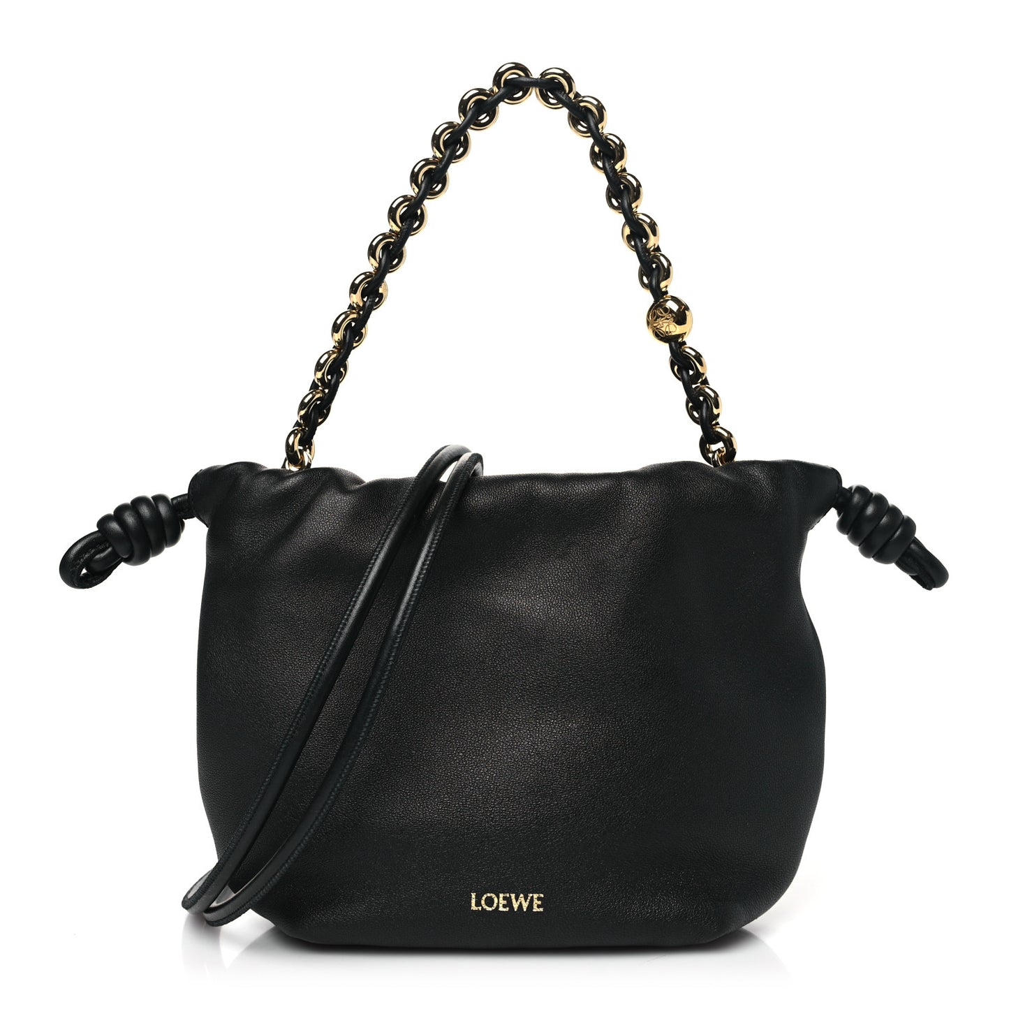 Nappa Calfskin Mini Flamenco Knot Clutch With Chain Black