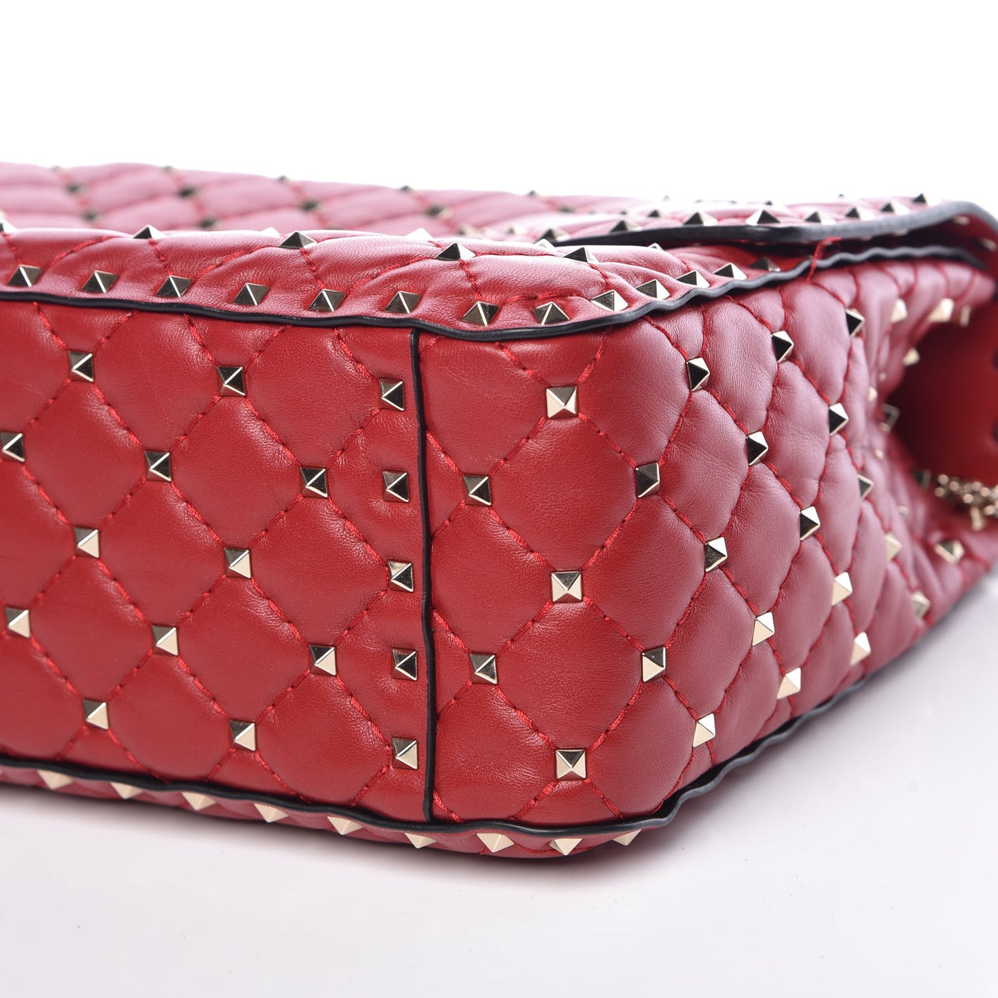 Lambskin Large Rockstud Spike Shoulder Bag Red