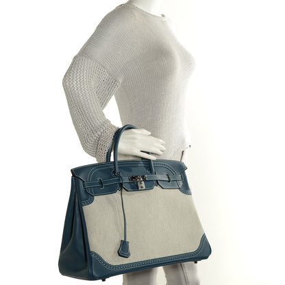 Hermes Swift Toile Ghillies Birkin 40 Bleu De Prusse 4 of 28