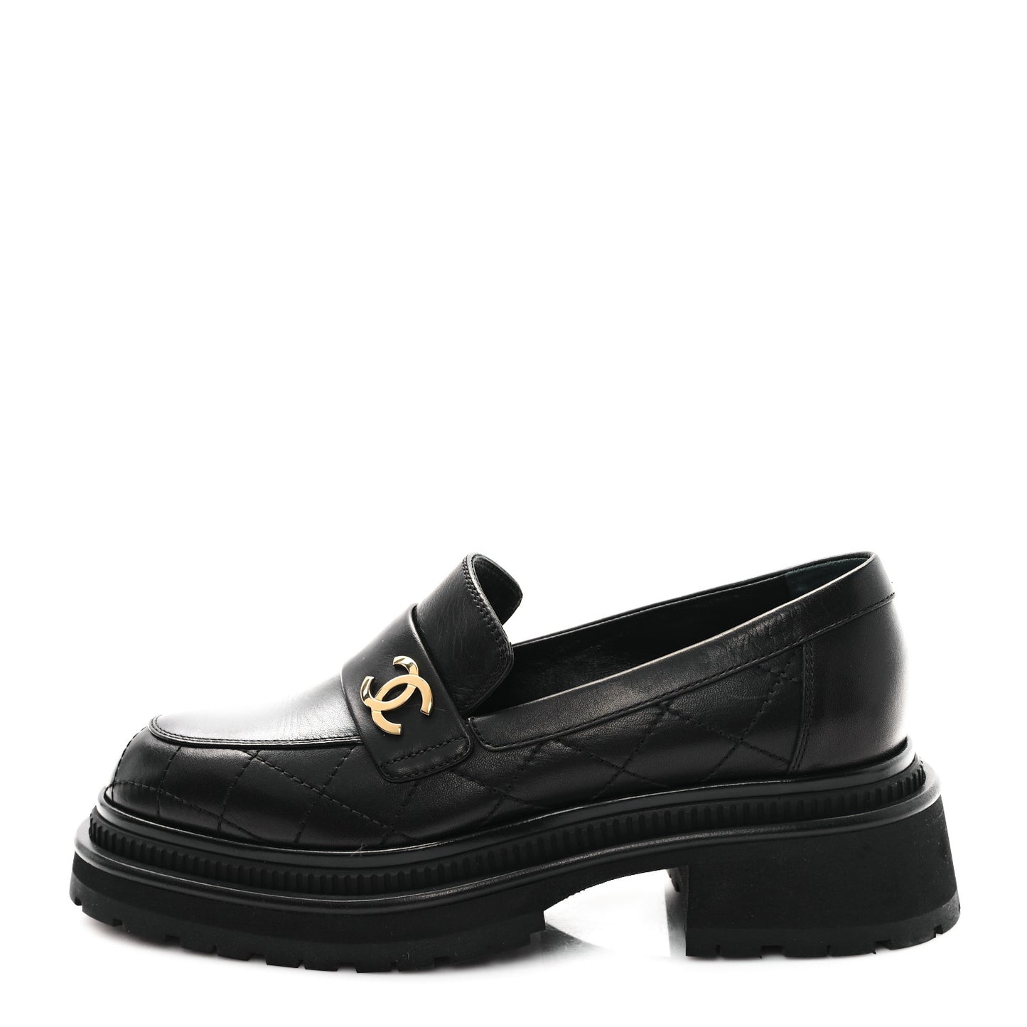 Calfskin Quilted CC Mocassin Loafers 36.5 Black