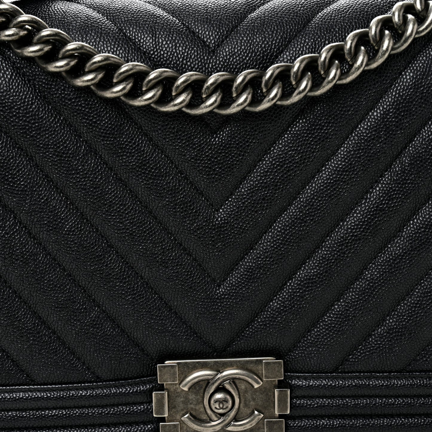 Caviar Chevron Quilted New Medium Boy Flap Dark Navy Blue