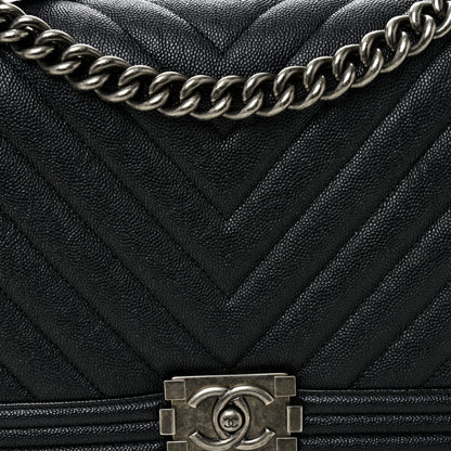 Chanel Caviar Chevron Quilted New Medium Boy Flap Dark Navy Blue 8 of 10
