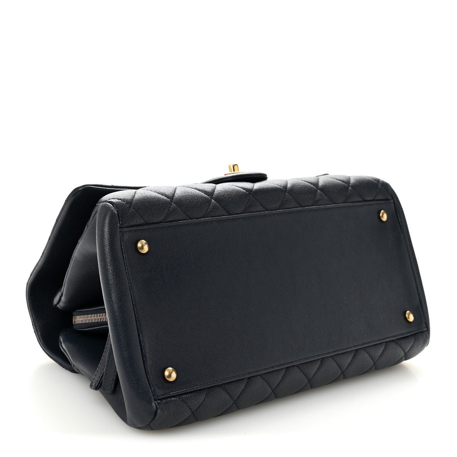 Chanel Shiny Sheepskin Quilted Large Trapezio Flap Navy 1867214