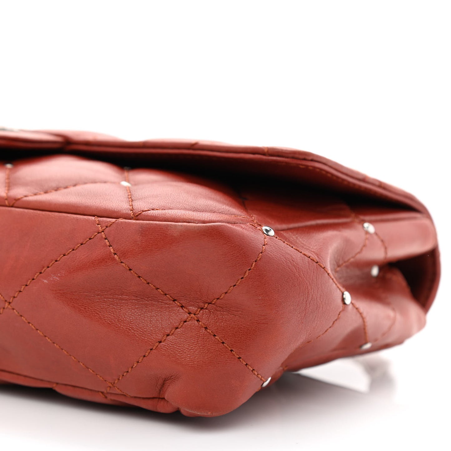 Lambskin Studded Medium Flap Orange