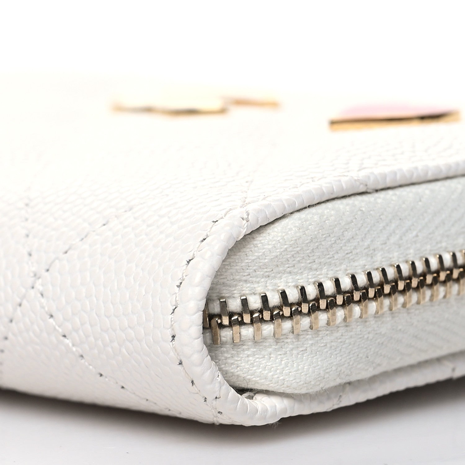 Chanel Caviar Enamel Coco Casino Quilted Zip Coin Purse White 9 of 11