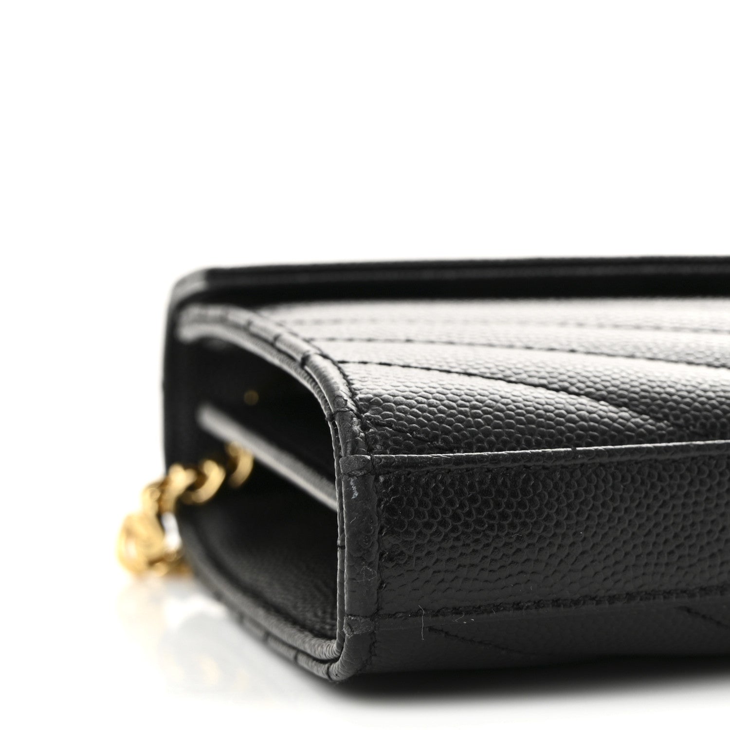 Saint Laurent Grain De Poudre Matelasse Chevron Monogram Chain Wallet Black 8 of 9