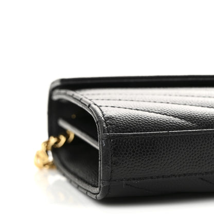 Saint Laurent Grain De Poudre Matelasse Chevron Monogram Chain Wallet Black 8 of 9