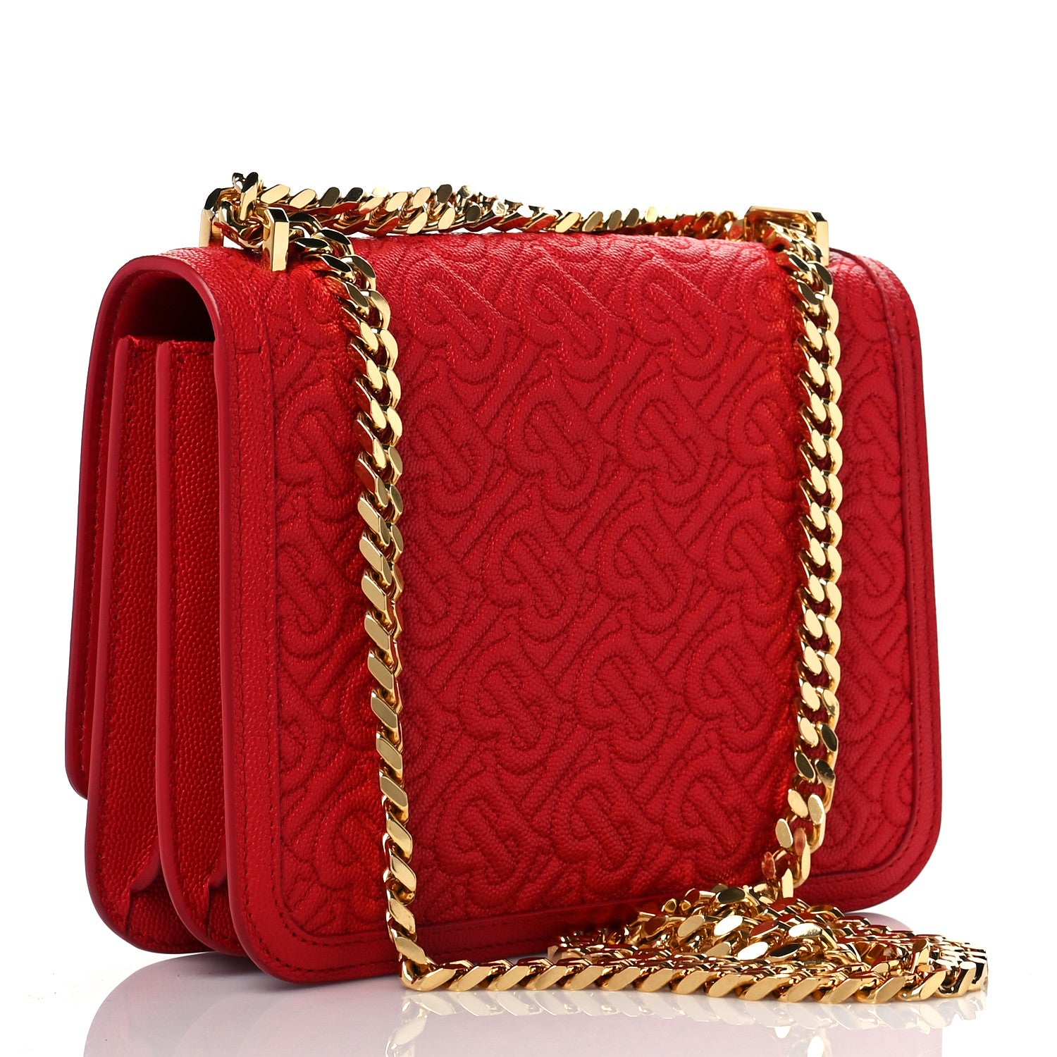 Burberry Grainy Calfskin Monogram Embossed Small TB Chain Bag Bright Red 3 of 8