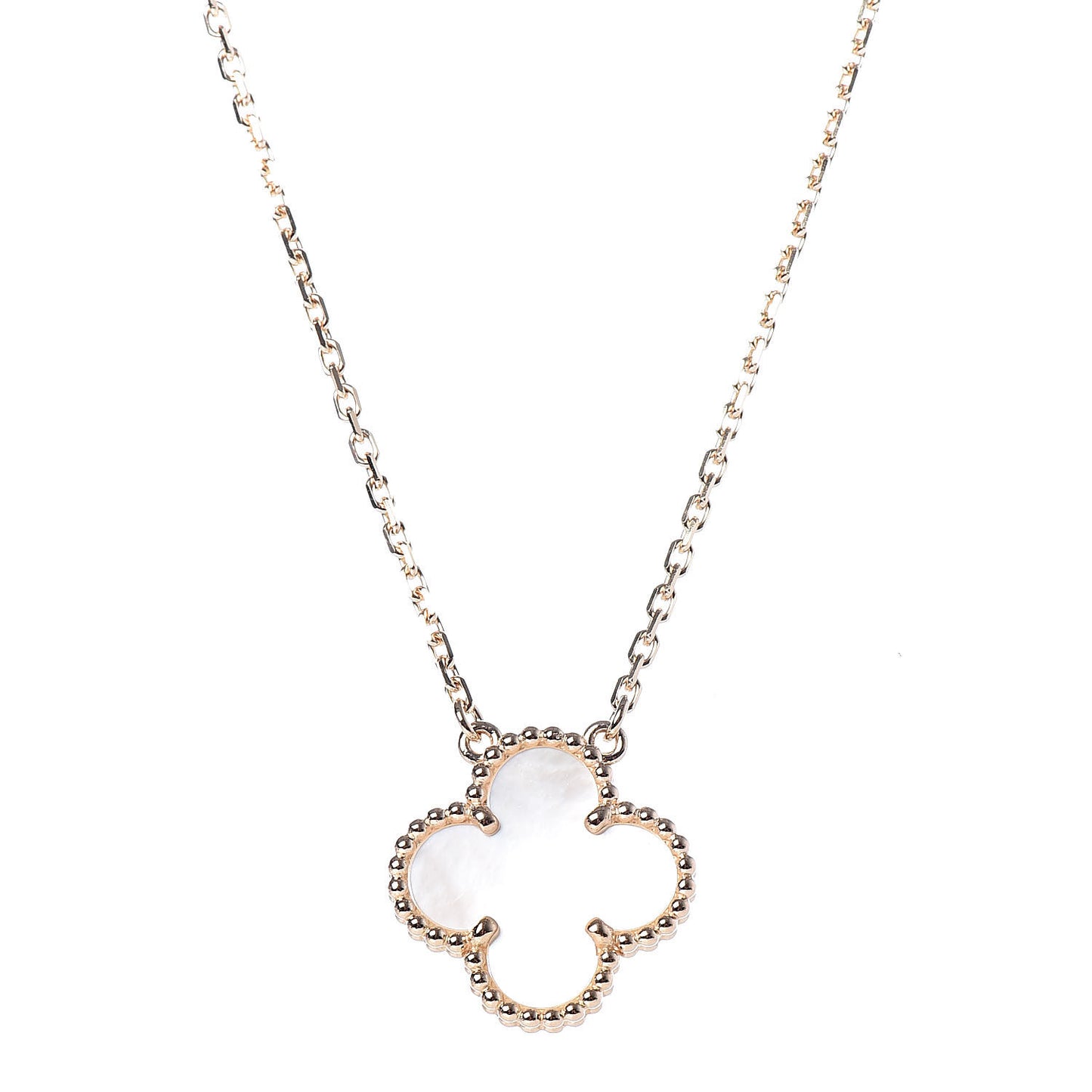 18K Yellow Gold Mother of Pearl Vintage Alhambra Pendant Necklace